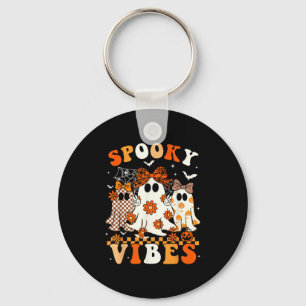 Spooky Vibes Ghost Retro Groovy Halloween Women Gi Keychain