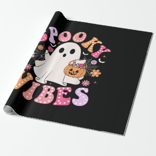 Spooky Vibes Ghost Retro Groovy Halloween Wrapping Paper