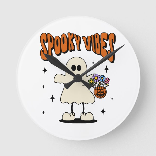 Spooky vibes ghost round clock (Front)