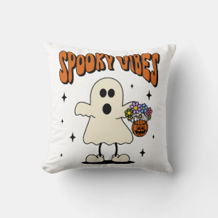 Spooky vibes ghost throw pillow