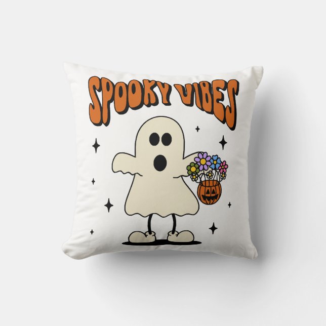 Spooky vibes ghost throw pillow (Front)