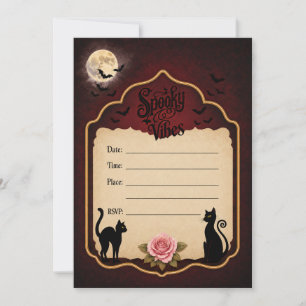 Spooky Vibes Gothic Black Cat Halloween Invitation