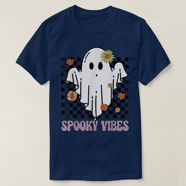 Spooky Vibes Groovy Flower Ghost Halloween Spooky  T-Shirt (Design Front)