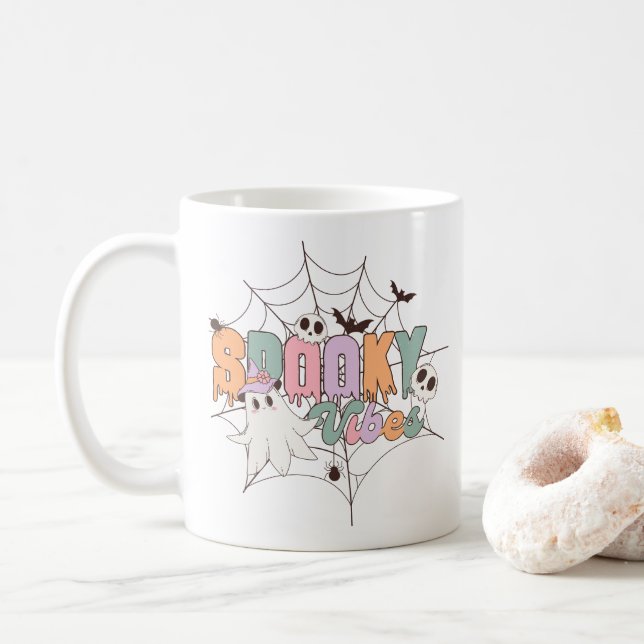 Spooky Vibes Halloween Coffee Mug (With Donut)