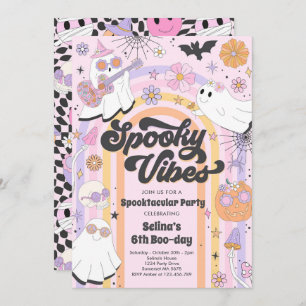 Spooky Vibes Halloween Cute Groovy Ghost Birthday  Invitation