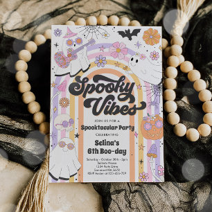 Spooky Vibes Halloween Cute Groovy Ghost Birthday Invitation