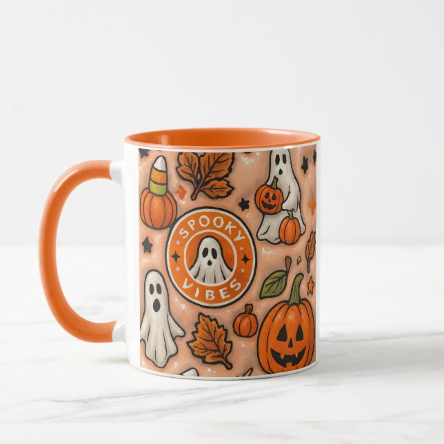 Spooky Vibes Halloween Design – Cute Ghosts & Pump Mug (Left)