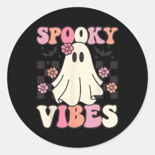 Spooky Vibes Halloween Ghost Costume Retro Groovy Classic Round Sticker