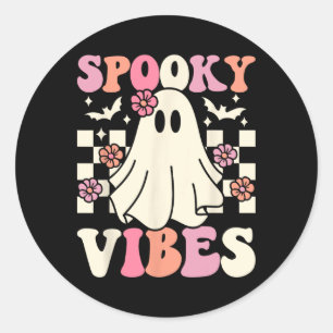 Spooky Vibes Halloween Ghost Costume Retro Groovy Classic Round Sticker
