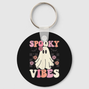 Spooky Vibes Halloween Ghost Costume Retro Groovy  Keychain