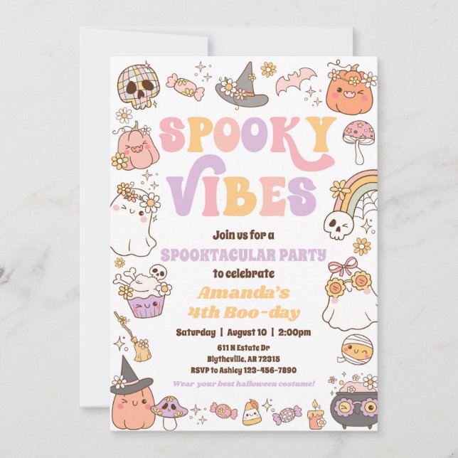 Spooky Vibes Halloween Ghost Invitation (Front)