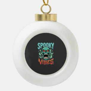 Spooky Vibes Halloween Ghost Skull Design_1 Ceramic Ball Christmas Ornament