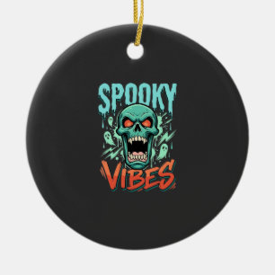 Spooky Vibes Halloween Ghost Skull Design_1 Ceramic Ornament
