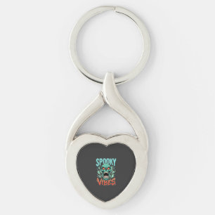 Spooky Vibes Halloween Ghost Skull Design_1 Keychain