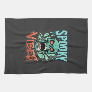 Spooky Vibes Halloween Ghost Skull Design_1 Kitchen Towel