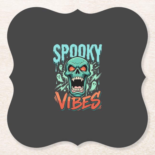 Spooky Vibes Halloween Ghost Skull Design_1 Paper Coaster (Front)