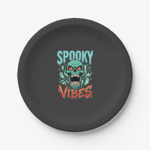 Spooky Vibes Halloween Ghost Skull Design_1 Paper Plate