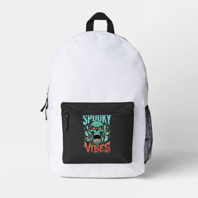 Spooky Vibes Halloween Ghost Skull Design_1 Printed Backpack (Front)