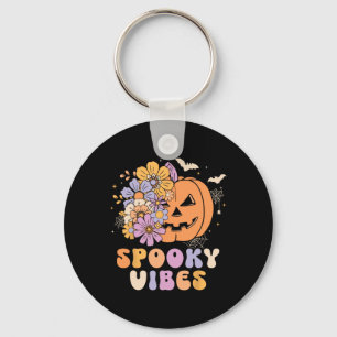 Spooky Vibes Halloween Pumpkin Costume Retro Groov Keychain