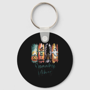 Spooky Vibes Halloween Pumpkin Ghost Bat Haunted H Keychain