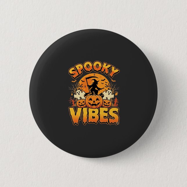 Spooky Vibes Halloween Pumpkin Witch Design_1 2 Inch Round Button (Front)