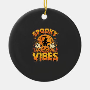 Spooky Vibes Halloween Pumpkin Witch Design_1 Ceramic Ornament