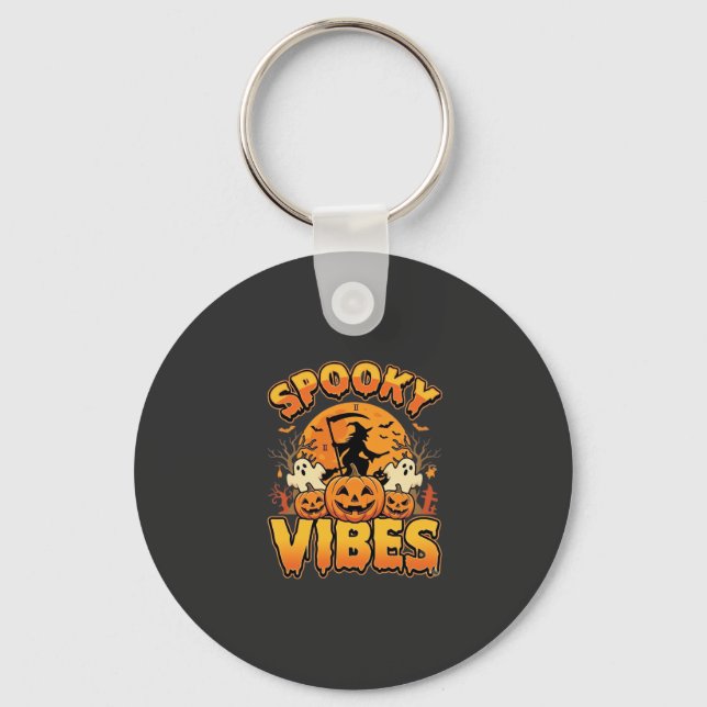 Spooky Vibes Halloween Pumpkin Witch Design_1 Keychain (Front)