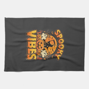 Spooky Vibes Halloween Pumpkin Witch Design_1 Kitchen Towel