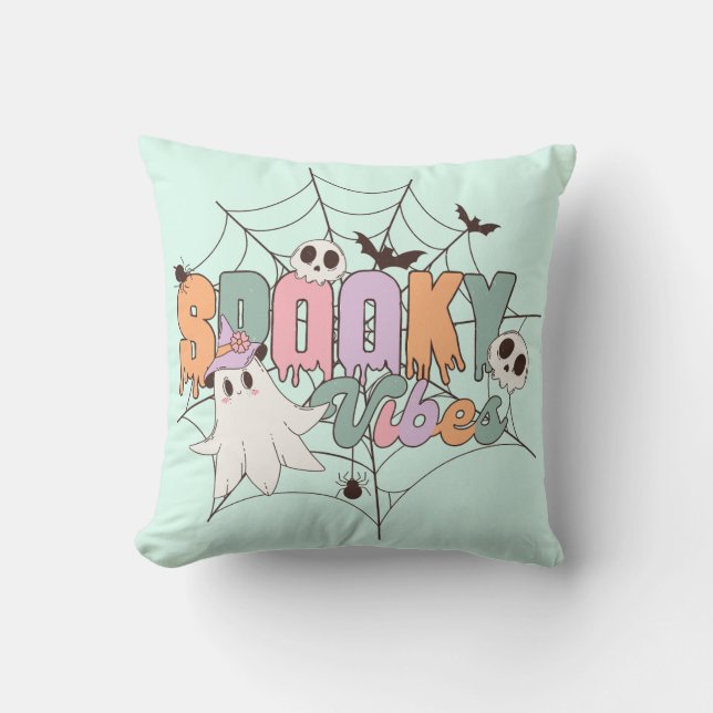 Spooky Vibes Halloween Throw Pillow (Front)