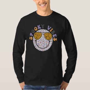 Spooky Vibes  Happy Face Leopard Pattern Trendy T-Shirt
