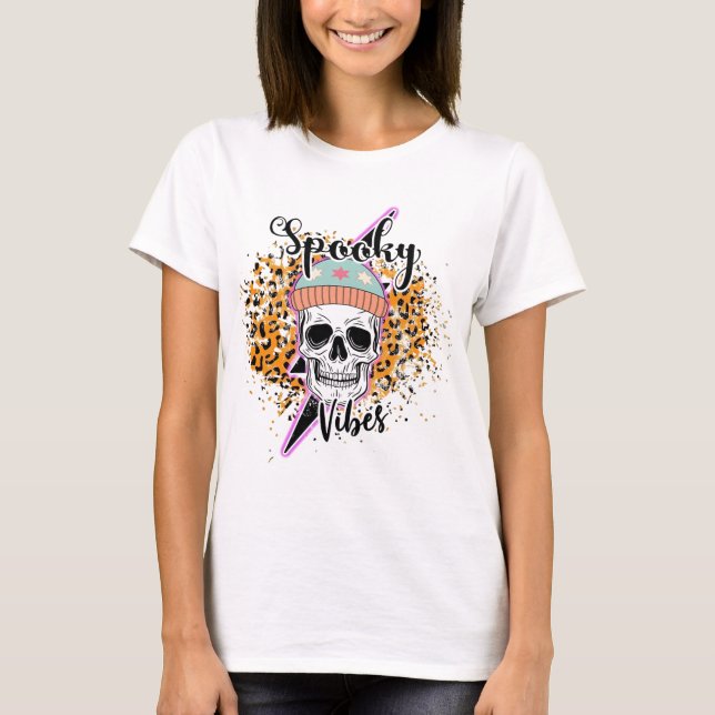 Spooky Vibes Leopard Halloween  T-Shirt (Front)