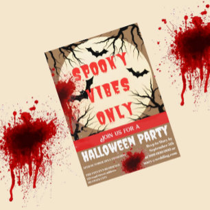 Spooky Vibes Only Halloween Bat and Blood Splatter Invitation