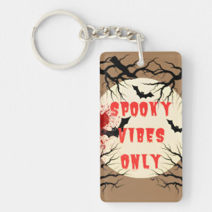 Spooky Vibes Only Halloween Bat and Blood Splatter Keychain