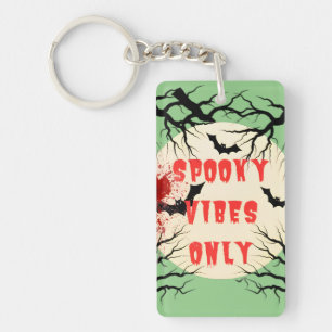 Spooky Vibes Only Halloween Bat and Blood Splatter Keychain