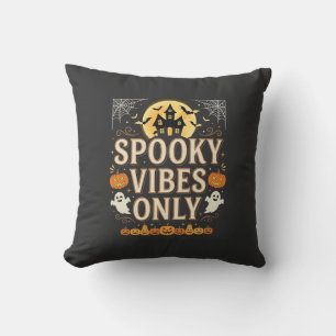 Spooky Vibes Only Halloween Ghost Castle Design_1 Throw Pillow
