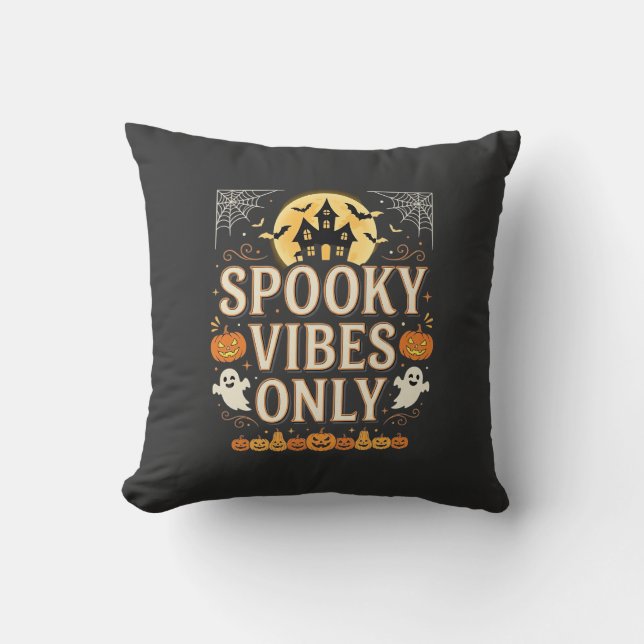 Spooky Vibes Only Halloween Ghost Castle Design_1 Throw Pillow (Front)
