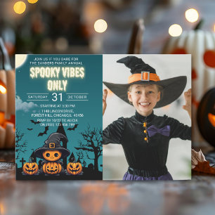 Spooky Vibes Only Halloween Party – Cute Pumpkin Invitation