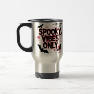 Spooky Vibes Only Red Black Web Bat Halloween Travel Mug