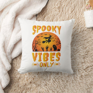 Spooky Vibes Only Retro Halloween Throw Pillow