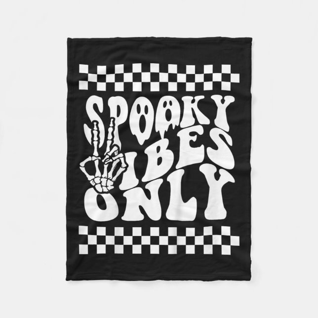 Spooky Vibes Only Toddler Halloween Skeleton Peace Fleece Blanket (Front)