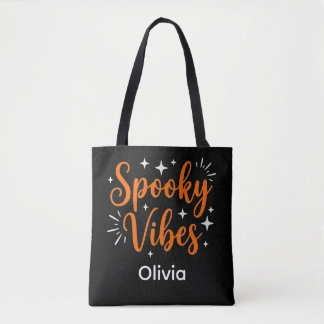 Spooky Vibes Personalized Cute Halloween Trick or  Tote Bag
