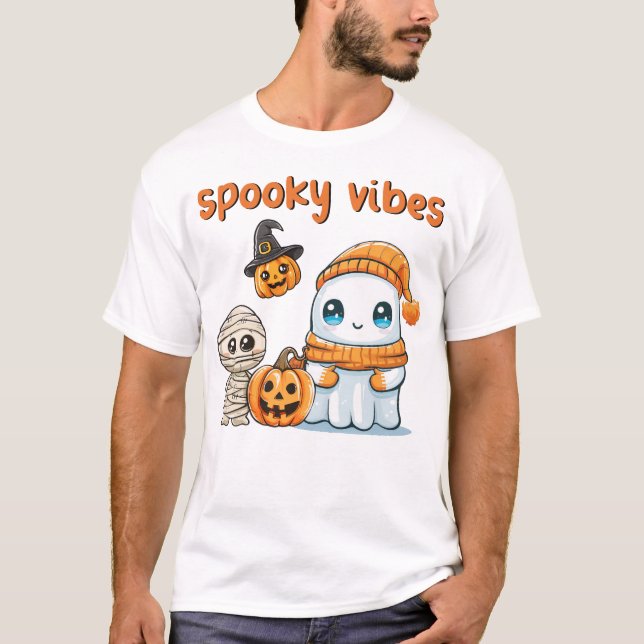 Spooky Vibes Pumpkin Night Happy Halloween Scary T-Shirt (Front)
