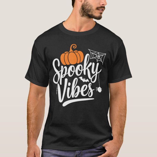 Spooky Vibes Pumpkin Spider Bat Halloween Cute Men T-Shirt (Front)
