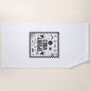 Spooky Vibes Retro Halloween Beach Towel