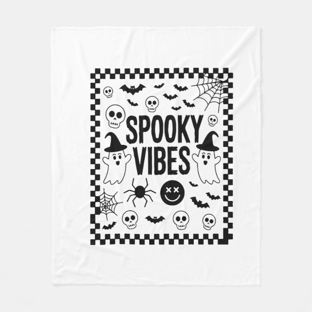 Spooky Vibes Retro Halloween Fleece Blanket (Front)