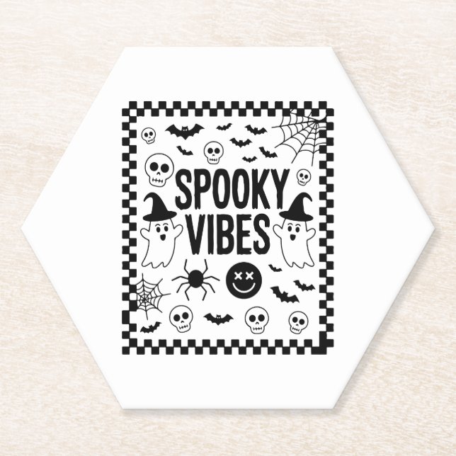 Spooky Vibes Retro Halloween Paper Coaster (Front)