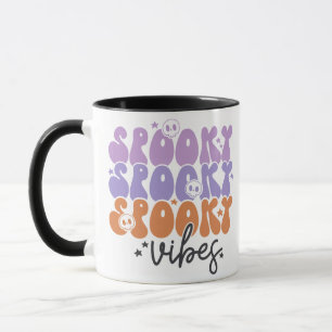 Spooky Vibes Skulls Stars Cute White Halloween Mug