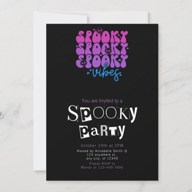 Spooky Vibes Skulls Stars Halloween Party Invitation (Front)