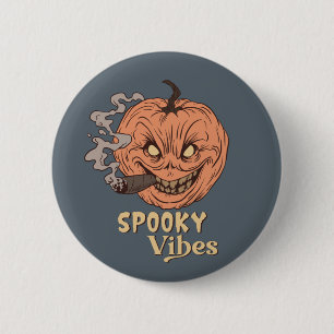 Spooky Vibes Smoking Jack O Lantern Halloween 2 Inch Round Button