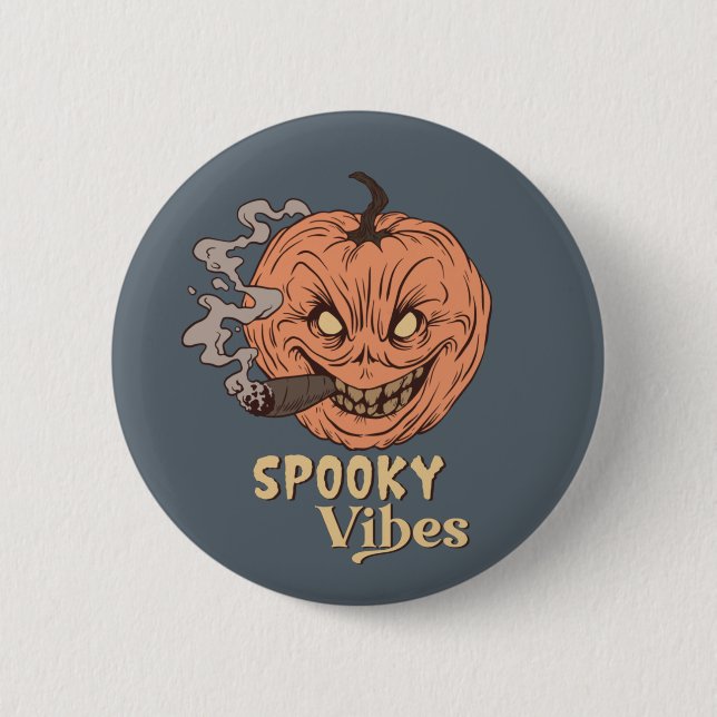 Spooky Vibes Smoking Jack O Lantern Halloween 2 Inch Round Button (Front)